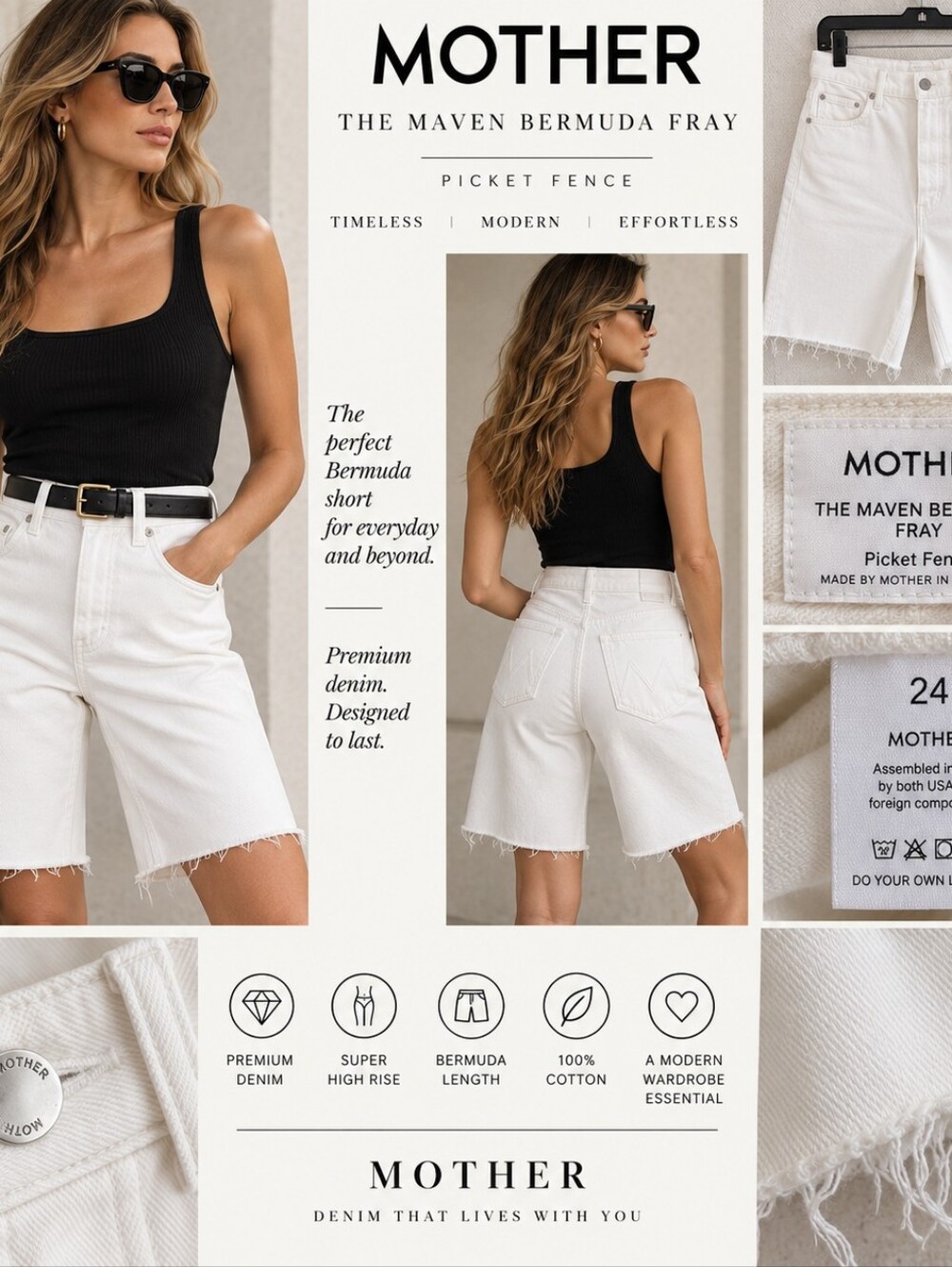 Mother Maven Bermuda Fray Shorts in Picket Fence Size 24